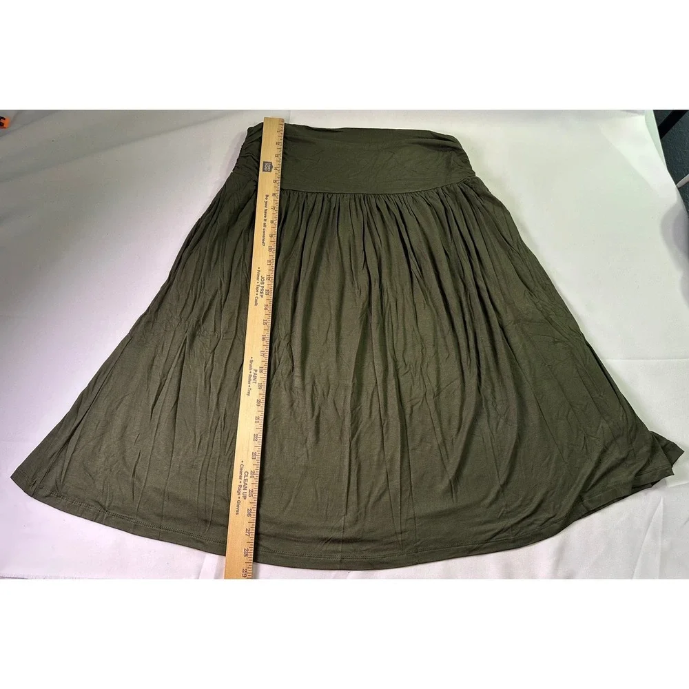 NWT Simlu Women's‎ 2X Olive Green Midi Skirt Pockets Foldover Ruched Waist Flowy